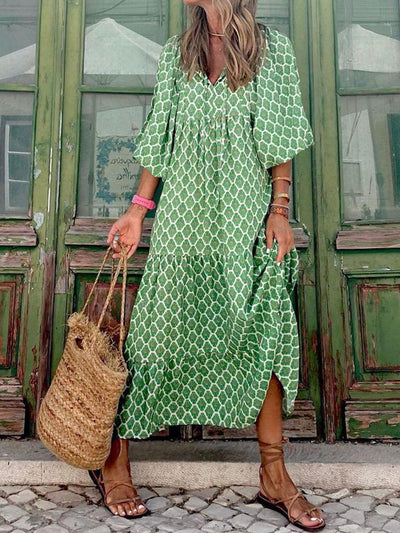 Helmine® | Bohemian Gedrucktes Maxi Kleid