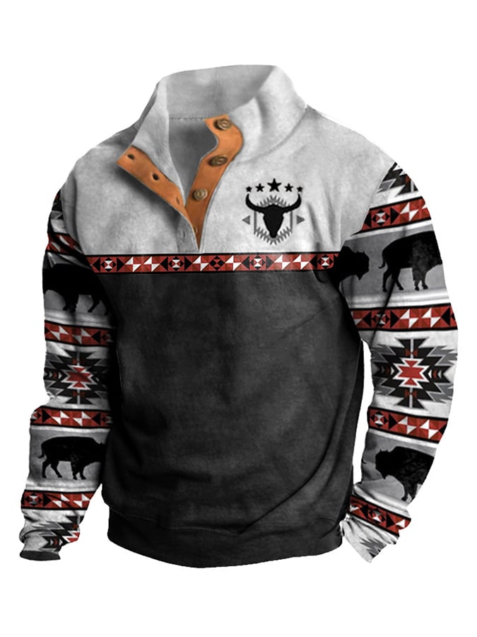 Leo® | Herren Sweatshirt im Western-Stil mit Druck und Stehkragen