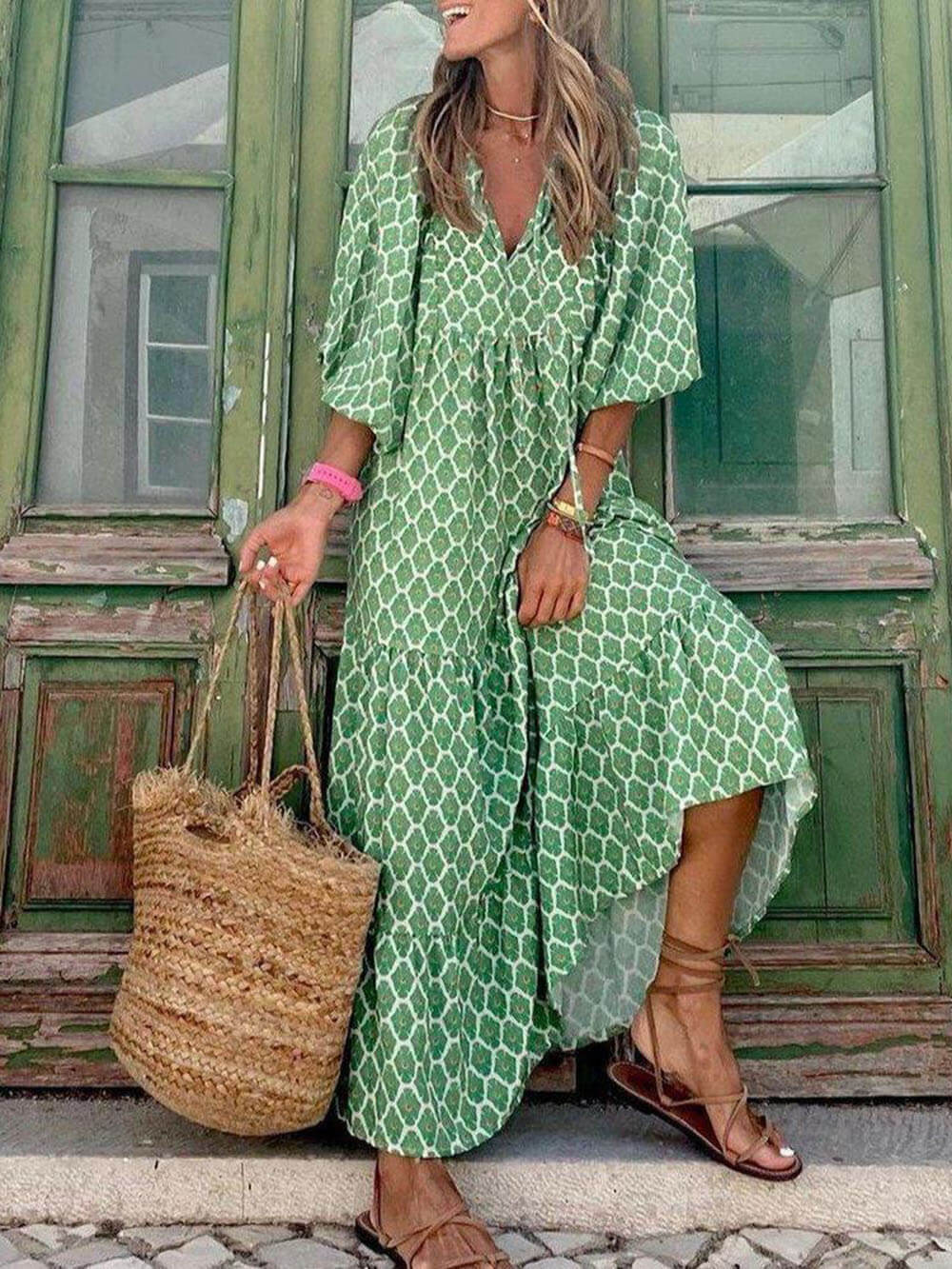 Helmine® | Bohemian Gedrucktes Maxi Kleid