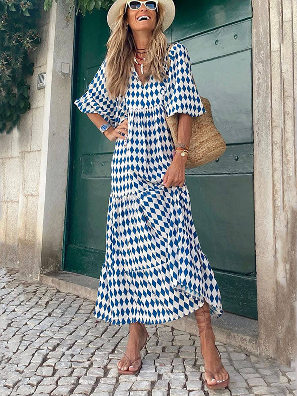 Helmine® | Bohemian Gedrucktes Maxi Kleid