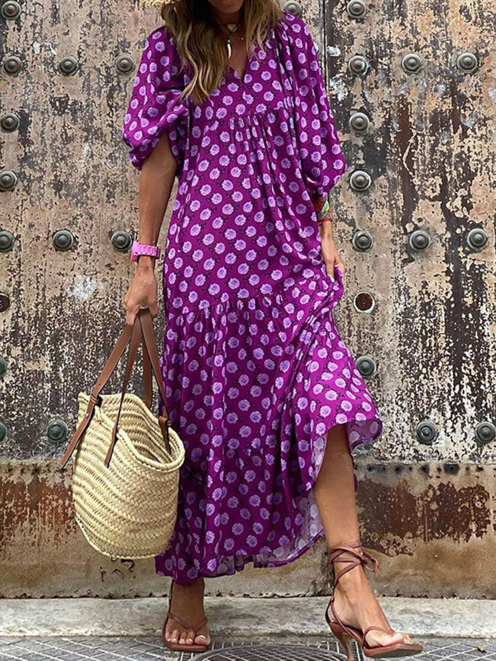 Helmine® | Bohemian Gedrucktes Maxi Kleid