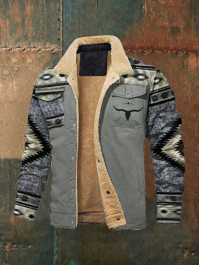 Enrico® | Herren Retro Western Ethno-Stil Winter Fleece-Jacke