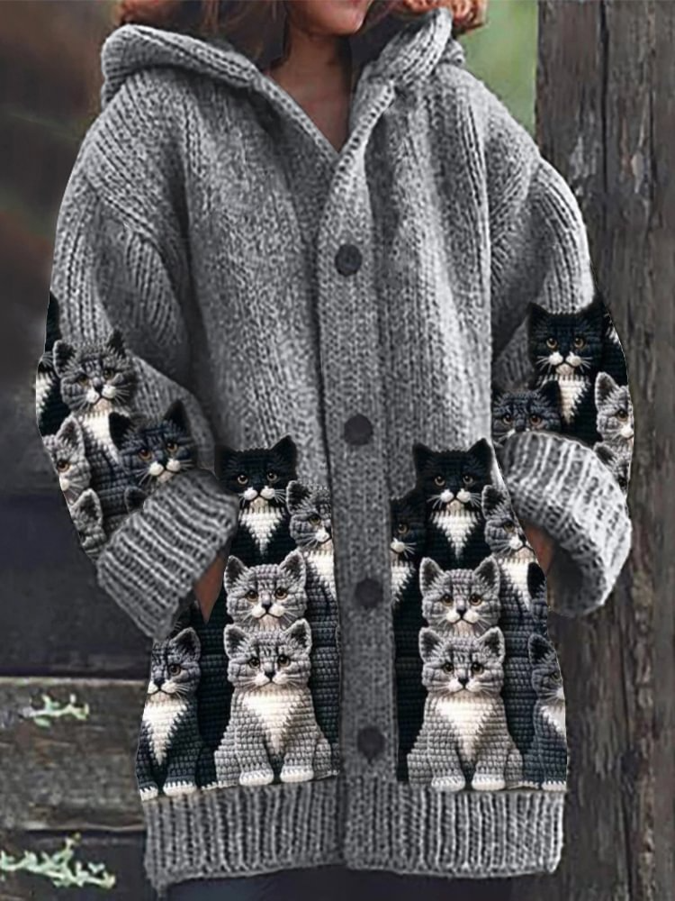 Jasmin® | Gemütlicher Strick-Cardigan mit Katzenmotiv