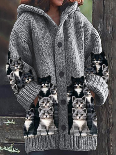 Jasmin® | Gemütlicher Strick-Cardigan mit Katzenmotiv