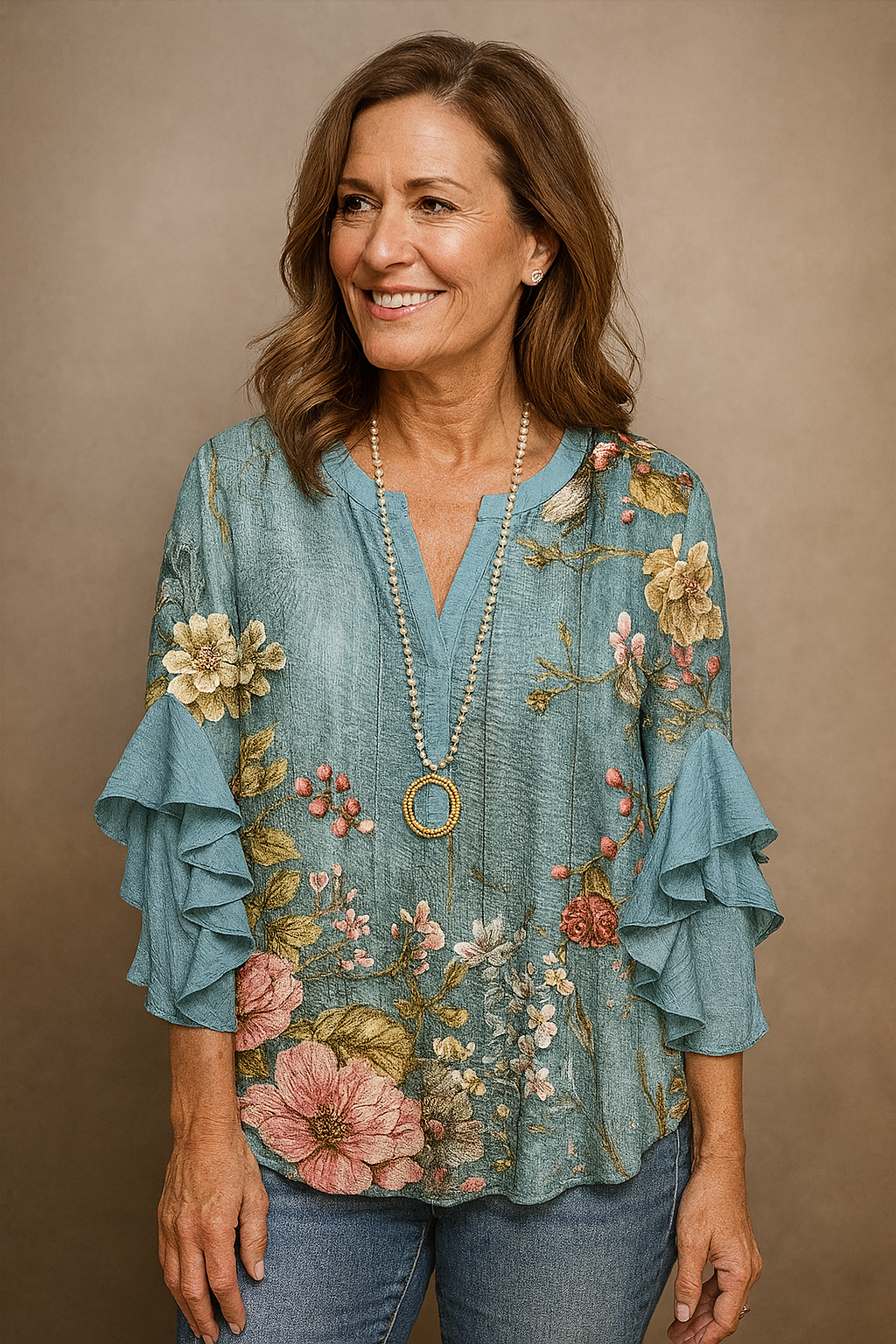 Florentina® | Vintage Floral Ruffle Bluse
