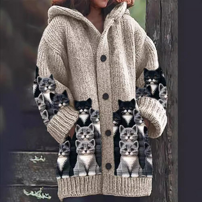 Jasmin® | Gemütlicher Strick-Cardigan mit Katzenmotiv