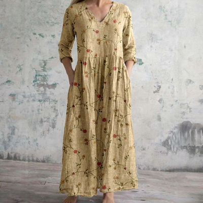 Isolde® | Sommerkleid aus Leinen & Baumwolle mit Blumenmuster