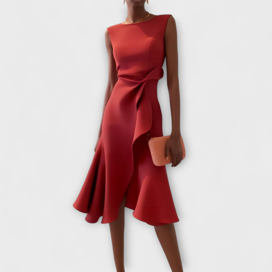 Cornelia™ | Geplisste Asymmetrische Midikleid