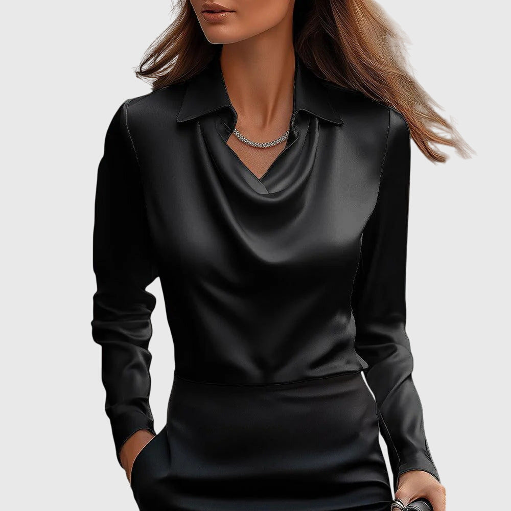 Lea® | Bluse mit luxuriösem Glanz und Faltenkragen