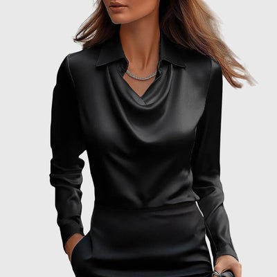 Lea® | Bluse mit luxuriösem Glanz und Faltenkragen