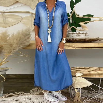 Talia® | Langes Kleid im Jeans-Look mit Seitenschlitz