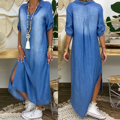 Talia® | Langes Kleid im Jeans-Look mit Seitenschlitz