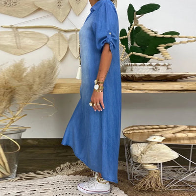 Talia® | Langes Kleid im Jeans-Look mit Seitenschlitz