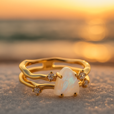 Lenora® | Goldring mit Mondstein und 925er Silber