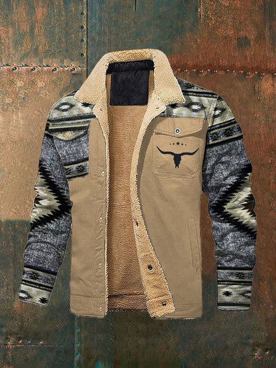 Enrico® | Herren Retro Western Ethno-Stil Winter Fleece-Jacke