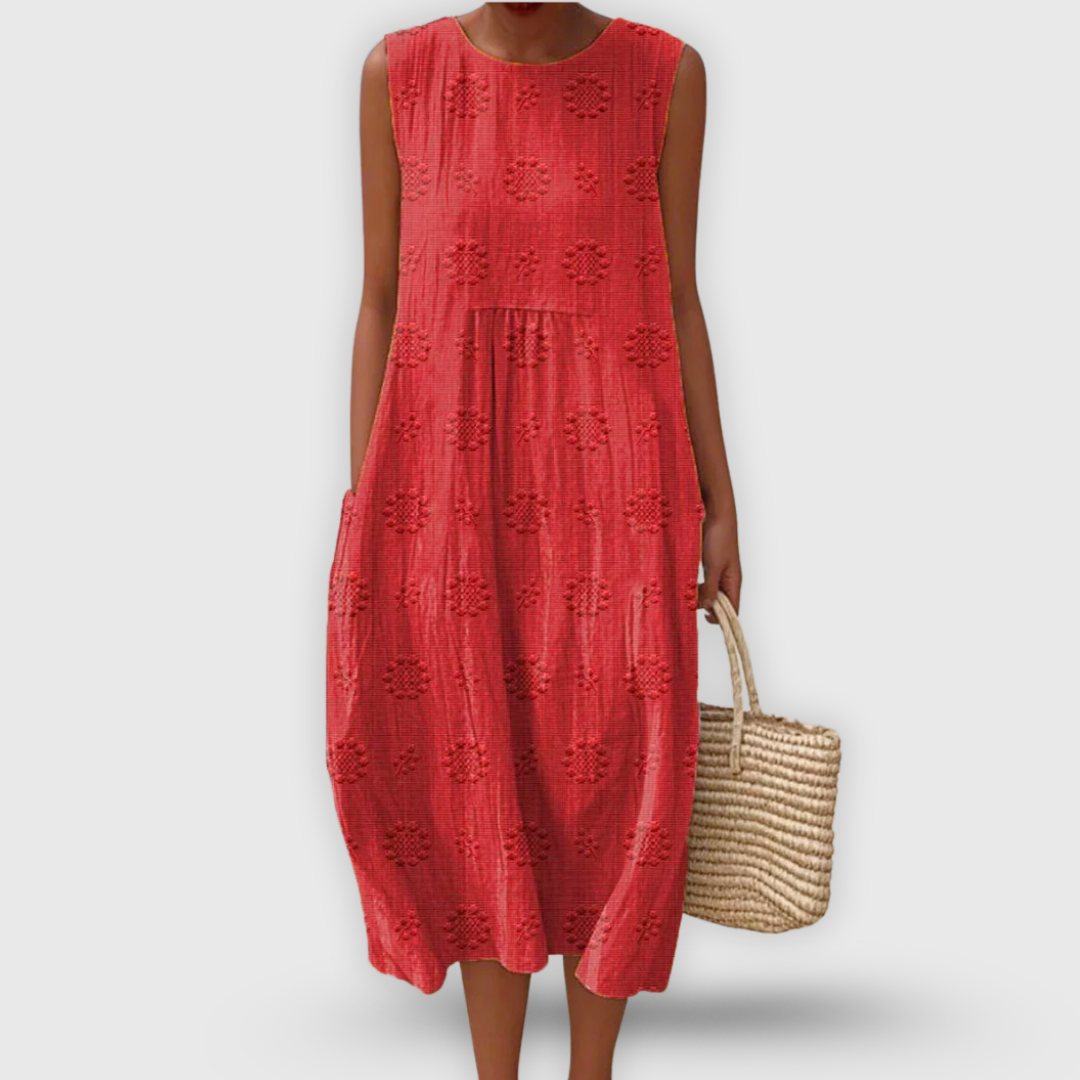 Leontine® | Elegantes ärmelloses Baumwollkleid mit Taschen