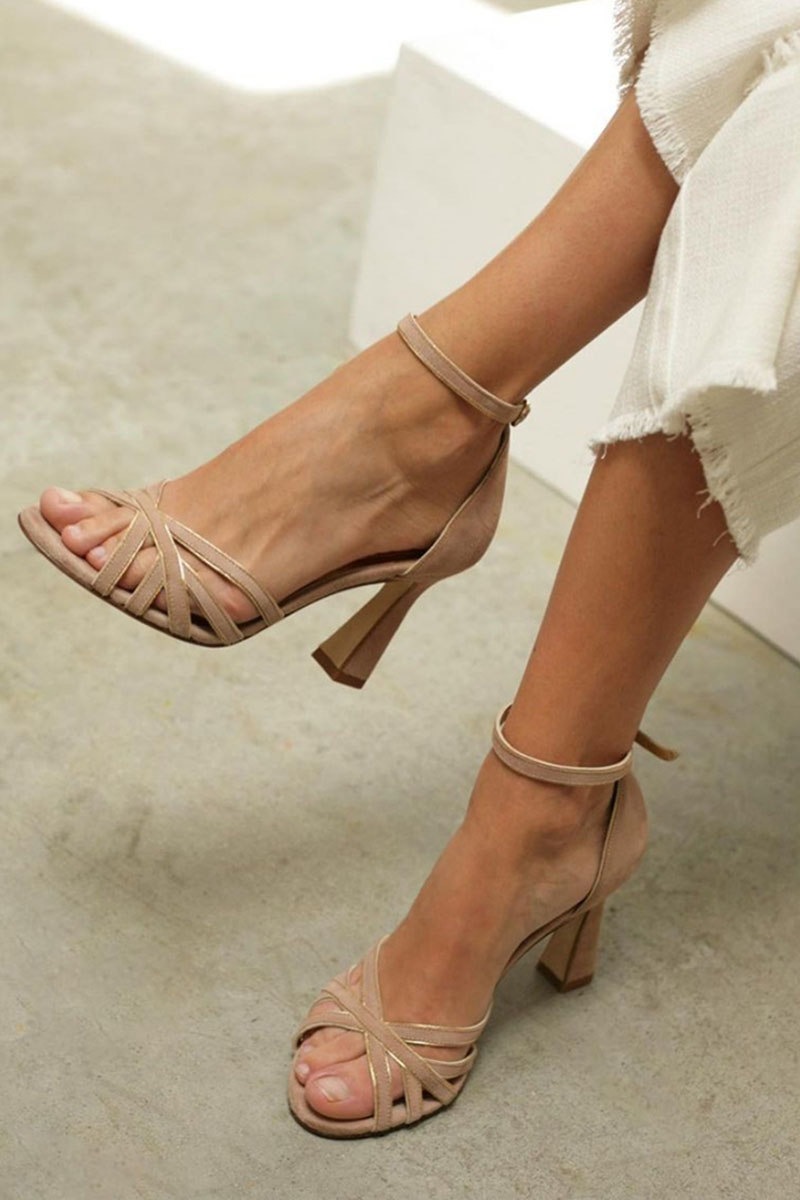 Zena® | Patchwork-Sandalen mit runder Spitze und schmalem Absatz