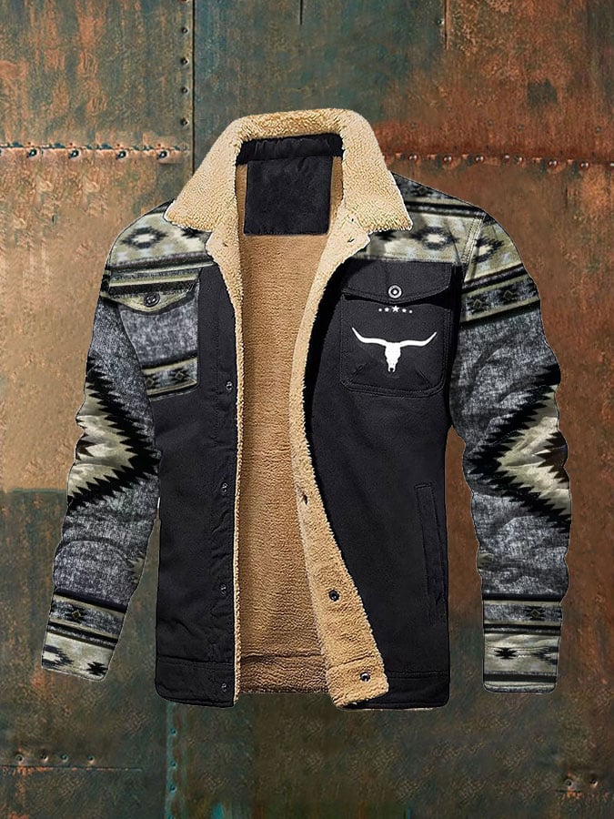 Enrico® | Herren Retro Western Ethno-Stil Winter Fleece-Jacke
