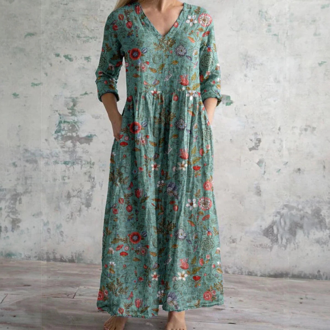 Isolde® | Sommerkleid aus Leinen & Baumwolle mit Blumenmuster