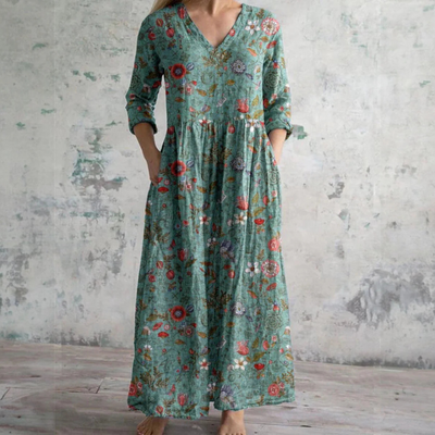 Isolde® | Sommerkleid aus Leinen & Baumwolle mit Blumenmuster