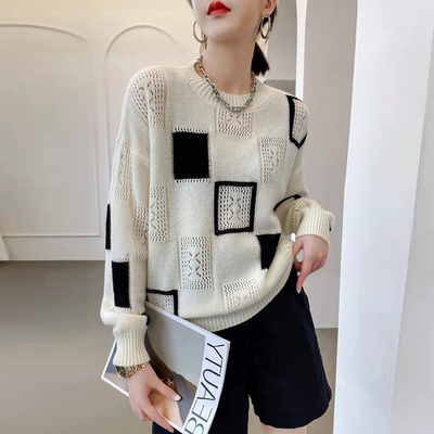 Helene® | Geometrischer Gemütlicher Blockpullover
