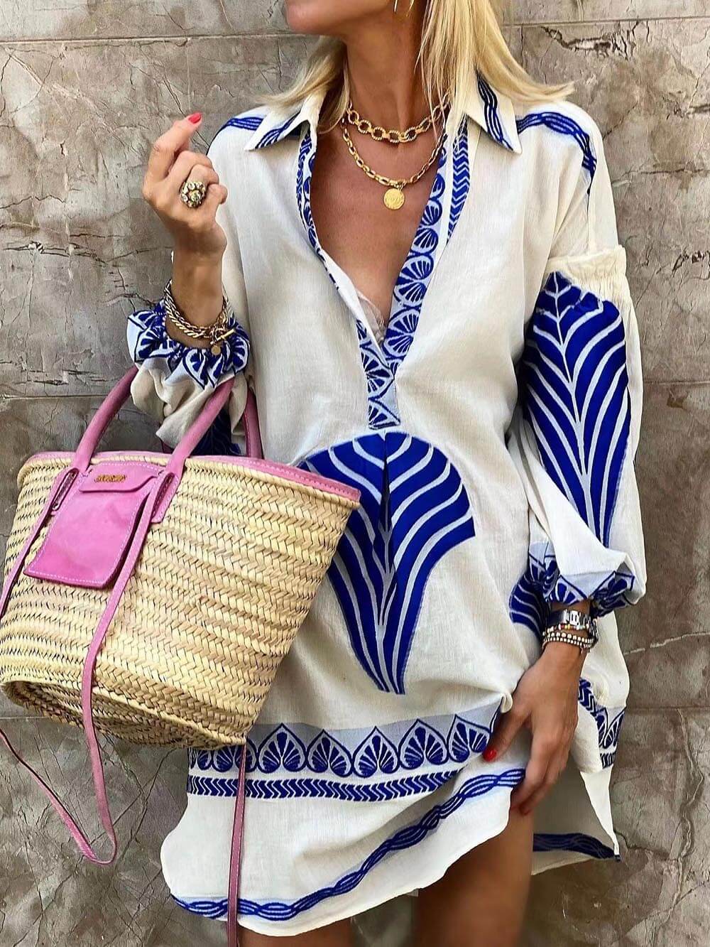 Josefina® | Schlicht Einzigartiger Druck Urlaub Mini Kleid