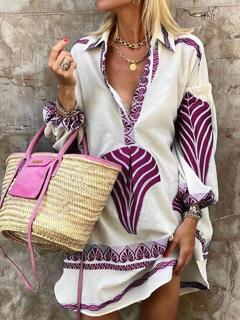 Josefina® | Schlicht Einzigartiger Druck Urlaub Mini Kleid