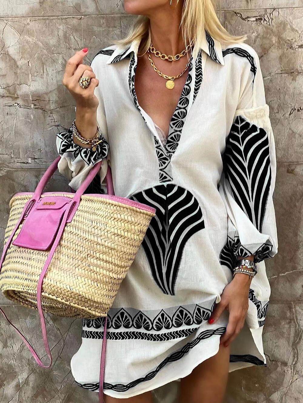 Josefina® | Schlicht Einzigartiger Druck Urlaub Mini Kleid