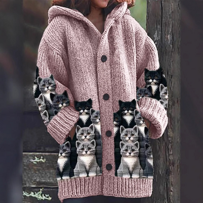 Jasmin® | Gemütlicher Strick-Cardigan mit Katzenmotiv