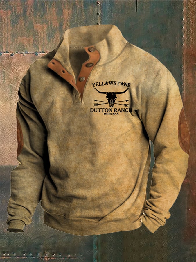 Bruno® | Herren Western Bedruckter Stehkragen Knopf Sweatshirt