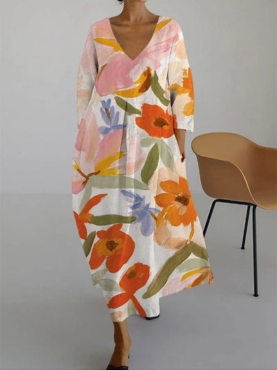 Anisa® | BLUMENPRINT V-AUSSCHNITT KLEID