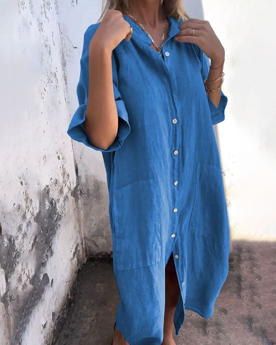 Annelore® | Lässiges Hemdblusenkleid im Ibiza-Stil in Knöchellänge