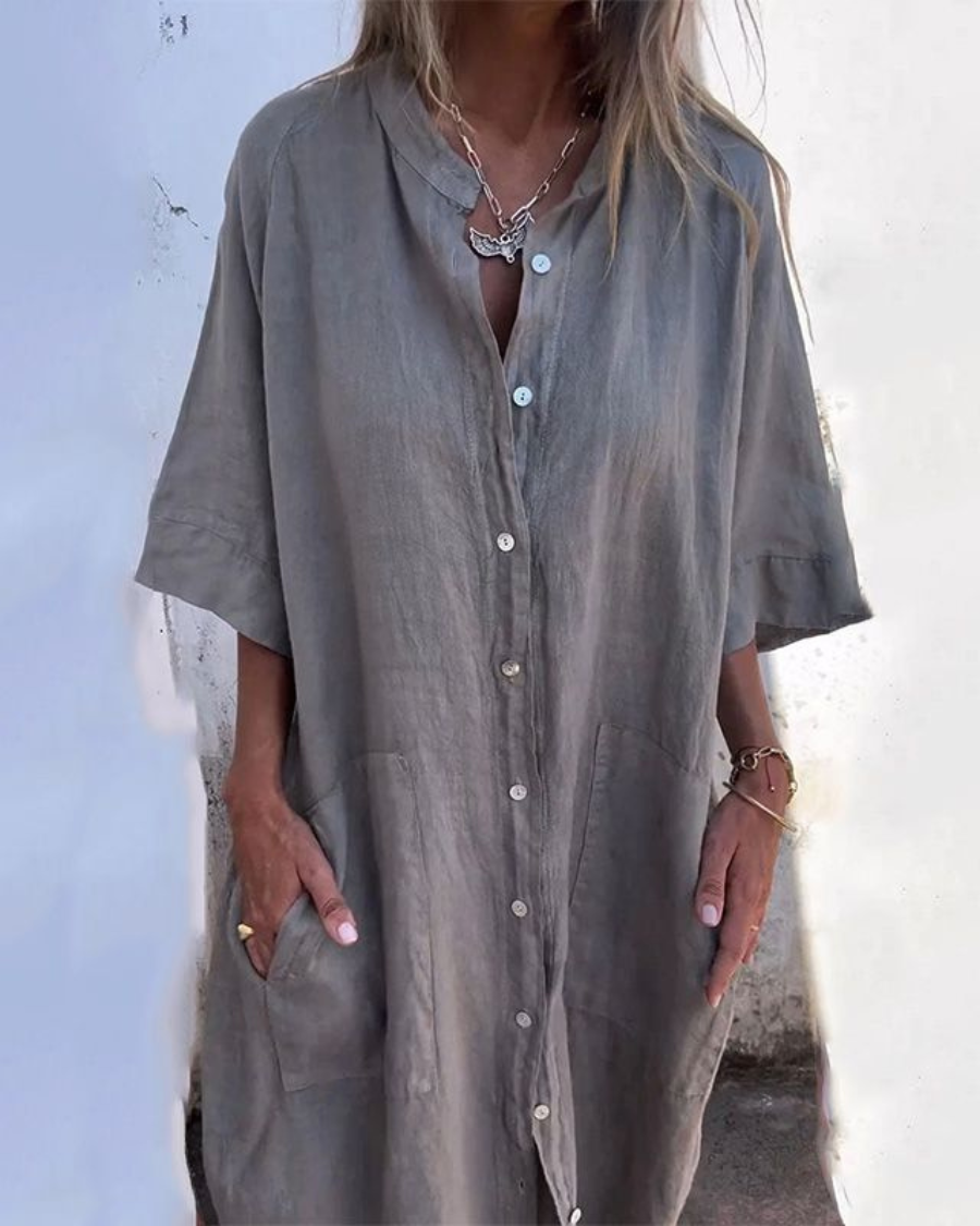 Annelore® | Lässiges Hemdblusenkleid im Ibiza-Stil in Knöchellänge