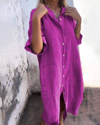 Annelore® | Lässiges Hemdblusenkleid im Ibiza-Stil in Knöchellänge