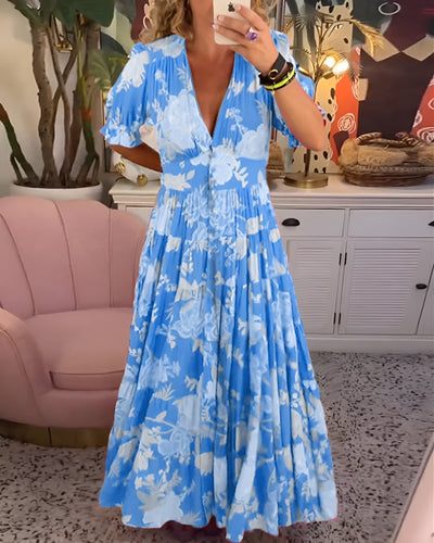 Eveline - Elegantes Kleid mit Blumendruck und V-Ausschnitt