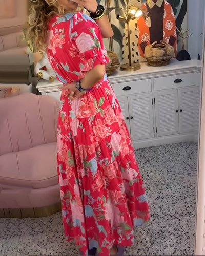 Eveline - Elegantes Kleid mit Blumendruck und V-Ausschnitt