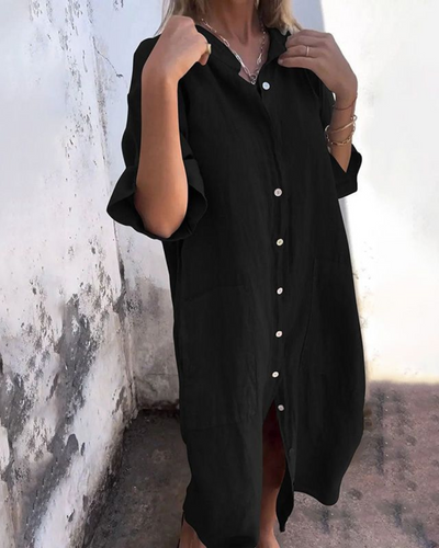 Annelore® | Lässiges Hemdblusenkleid im Ibiza-Stil in Knöchellänge