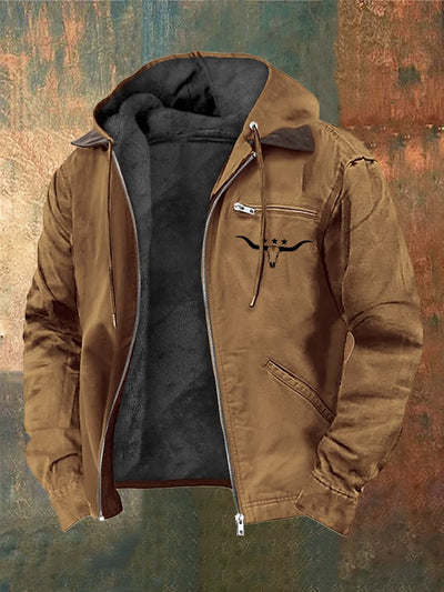 Carlo® | Herren Vintage Plüsch Western Bullenkopf Druck Reißverschlussjacke
