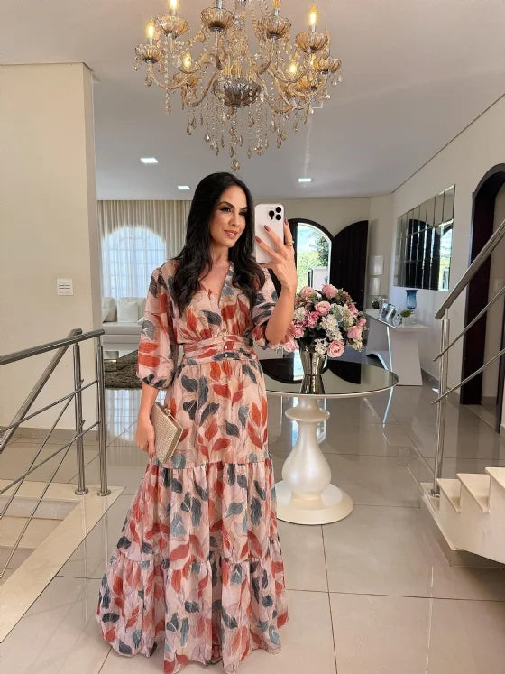 Sabine - Elegantes Maxikleid mit Blumendruck