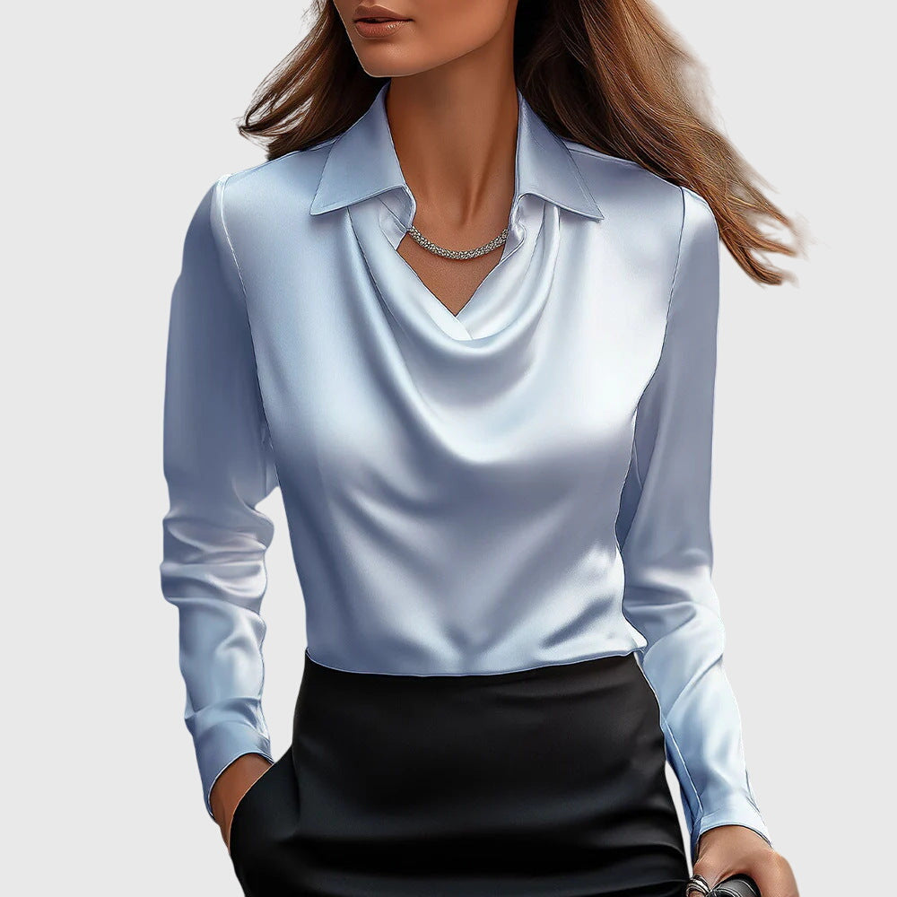 Lea® | Bluse mit luxuriösem Glanz und Faltenkragen