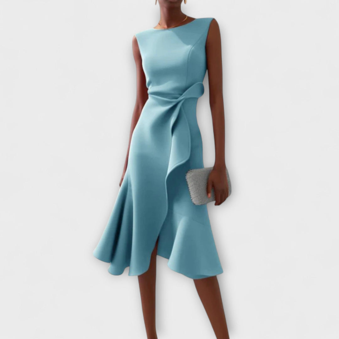 Cornelia™ | Geplisste Asymmetrische Midikleid