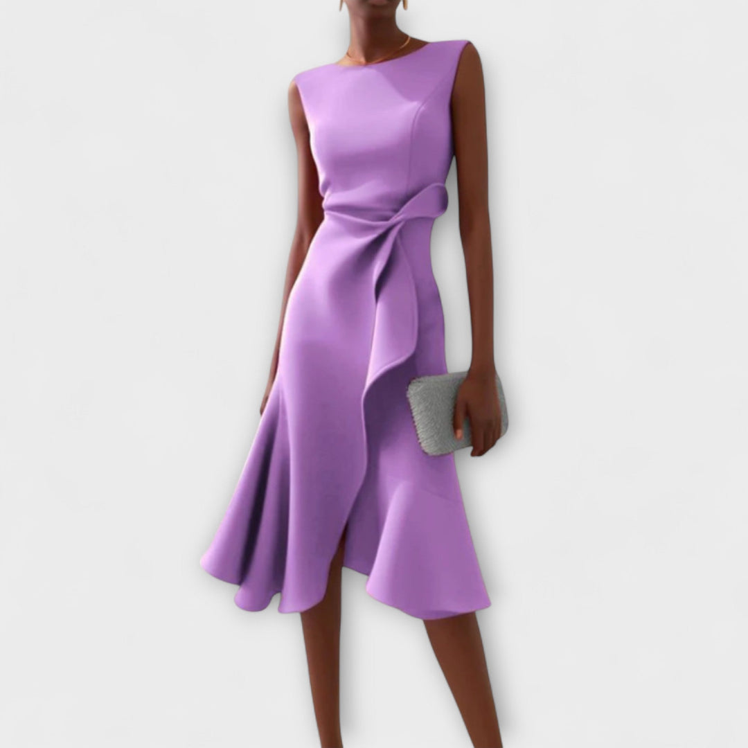 Cornelia™ | Geplisste Asymmetrische Midikleid