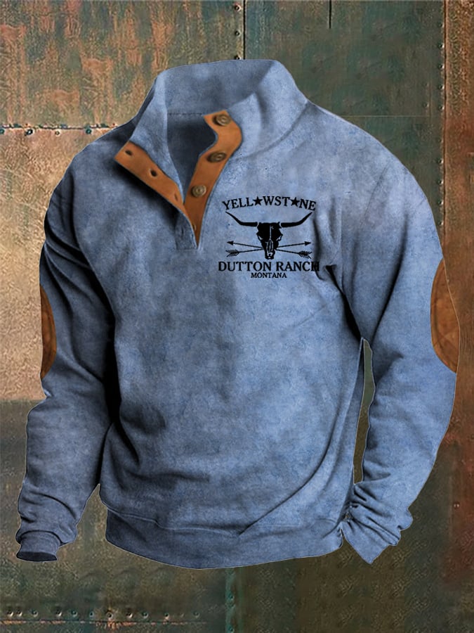 Bruno® | Herren Western Bedruckter Stehkragen Knopf Sweatshirt