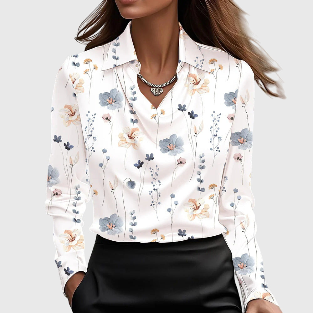 Lea® | Bluse mit luxuriösem Glanz und Faltenkragen