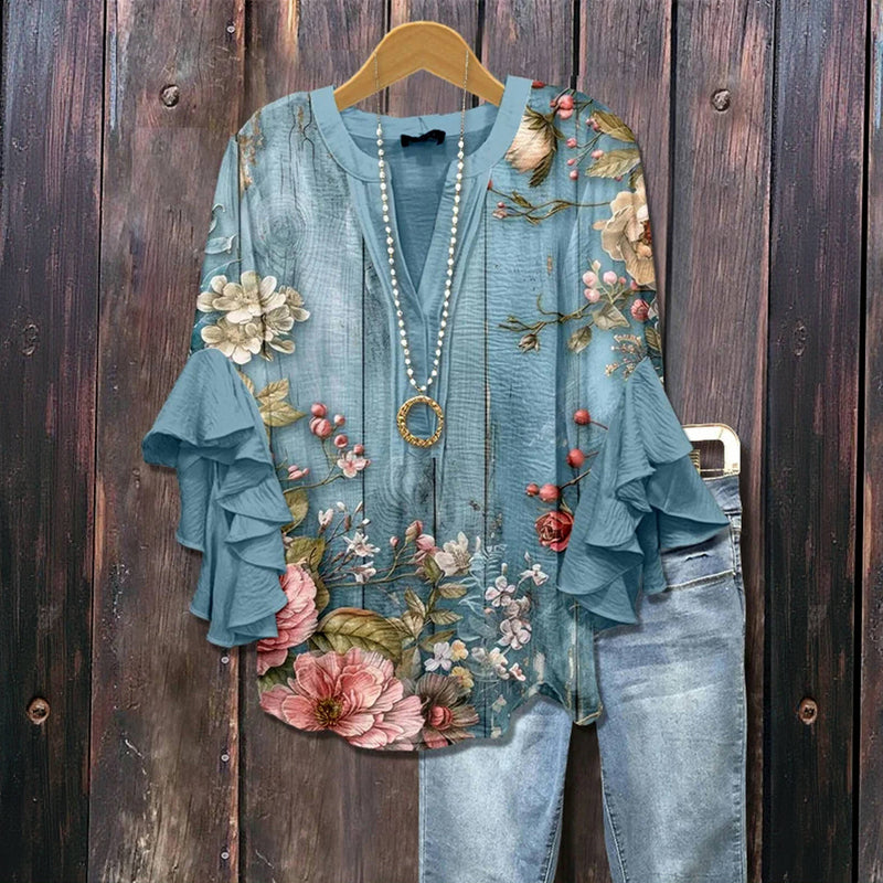 Florentina® | Vintage Floral Ruffle Bluse