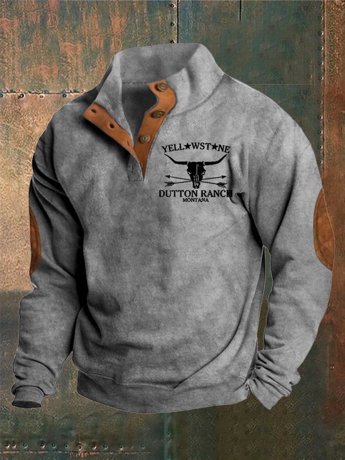 Bruno® | Herren Western Bedruckter Stehkragen Knopf Sweatshirt