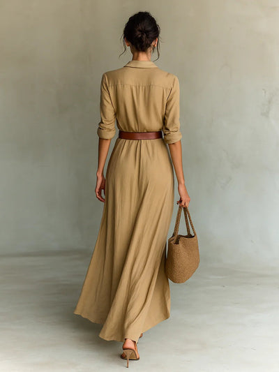 Hannah® | Langes, tailliertes Kleid mit langen Ärmeln und Revers