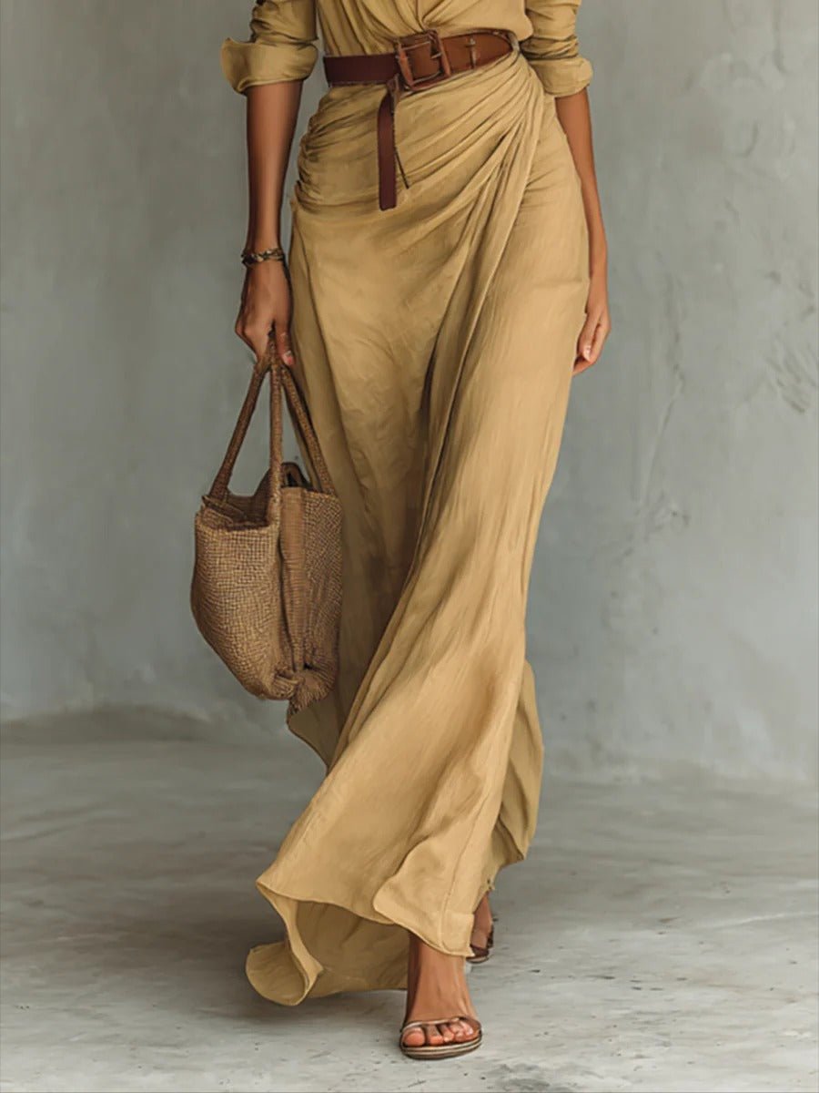 Hannah® | Langes, tailliertes Kleid mit langen Ärmeln und Revers