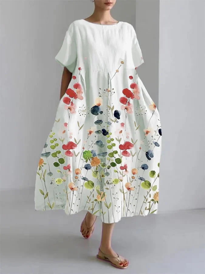 LILIANA Langes entspanntes elegantes Kleid mit Blumenmustern, Bequem für Sommertage