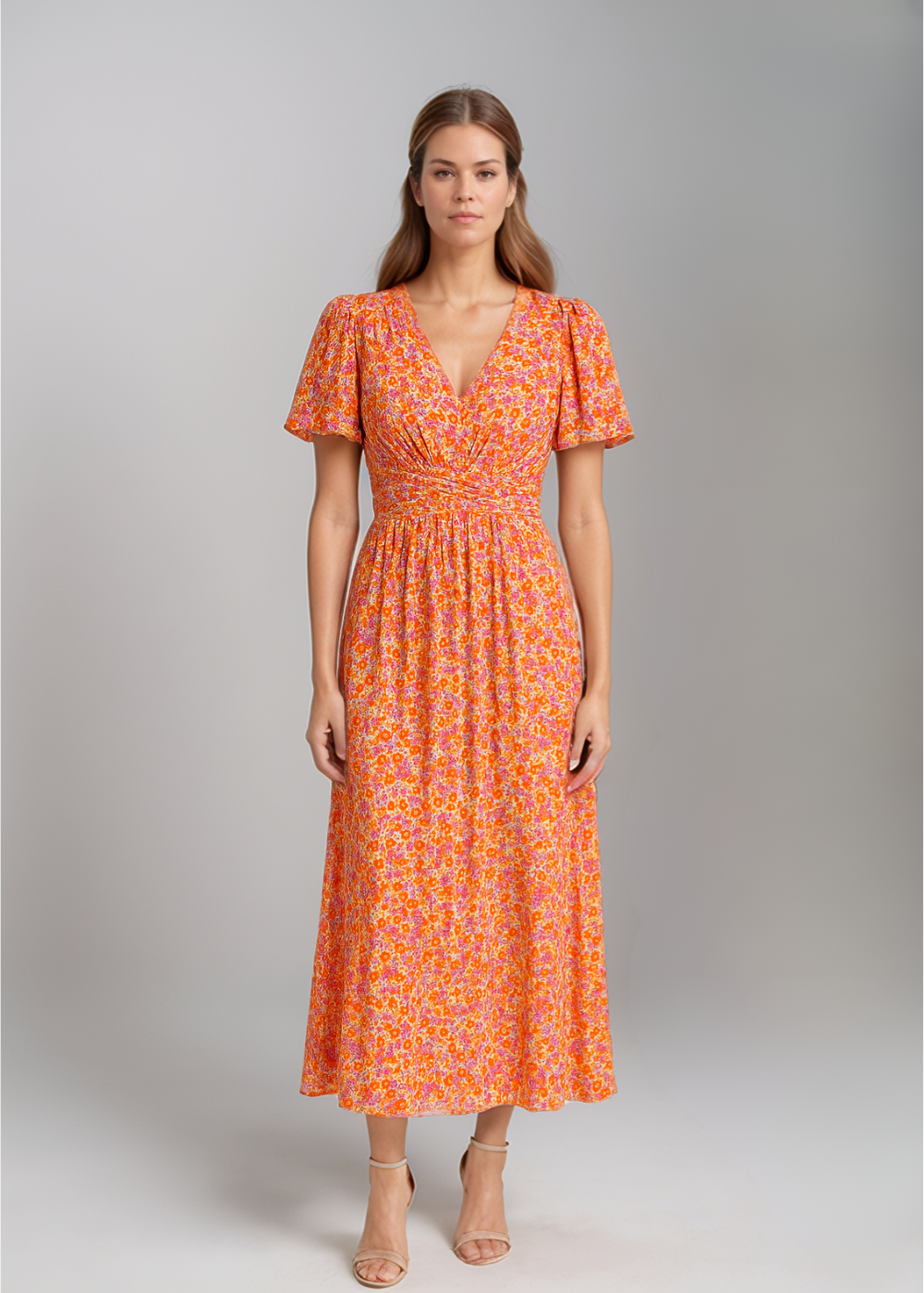 Sara – Blumenmaxikleid mit Rüschenärmel